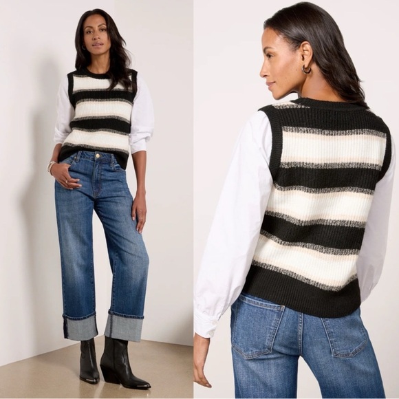 Evereve Sweaters - Evereve | Lucy Two-Fer Striped Sweater Vest Blouse Women’s Large